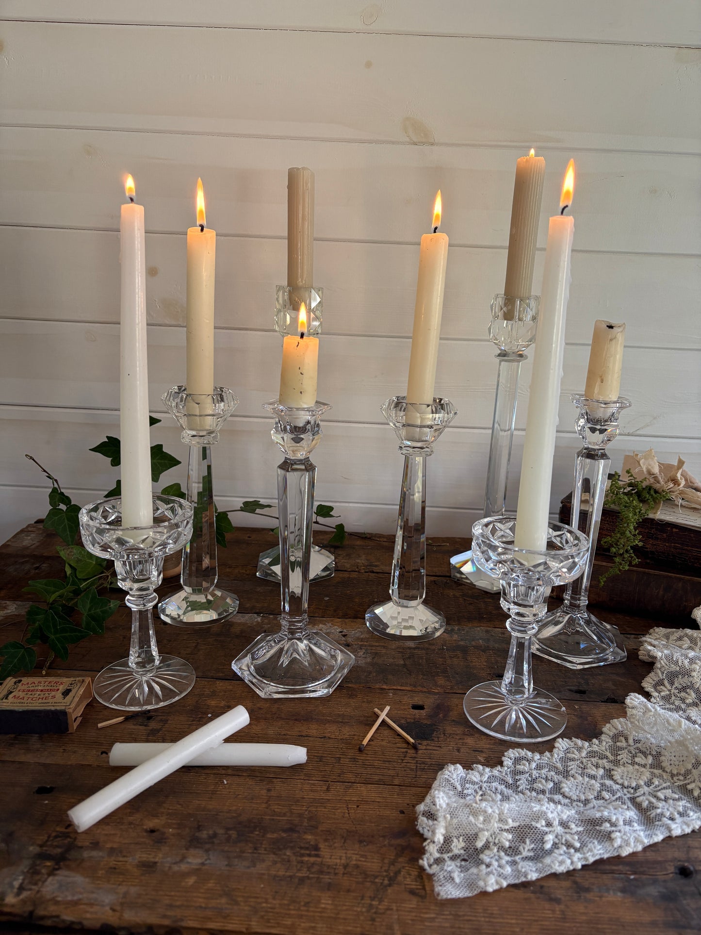 Vintage Clear Glass Candlesticks – Mixed Pairs