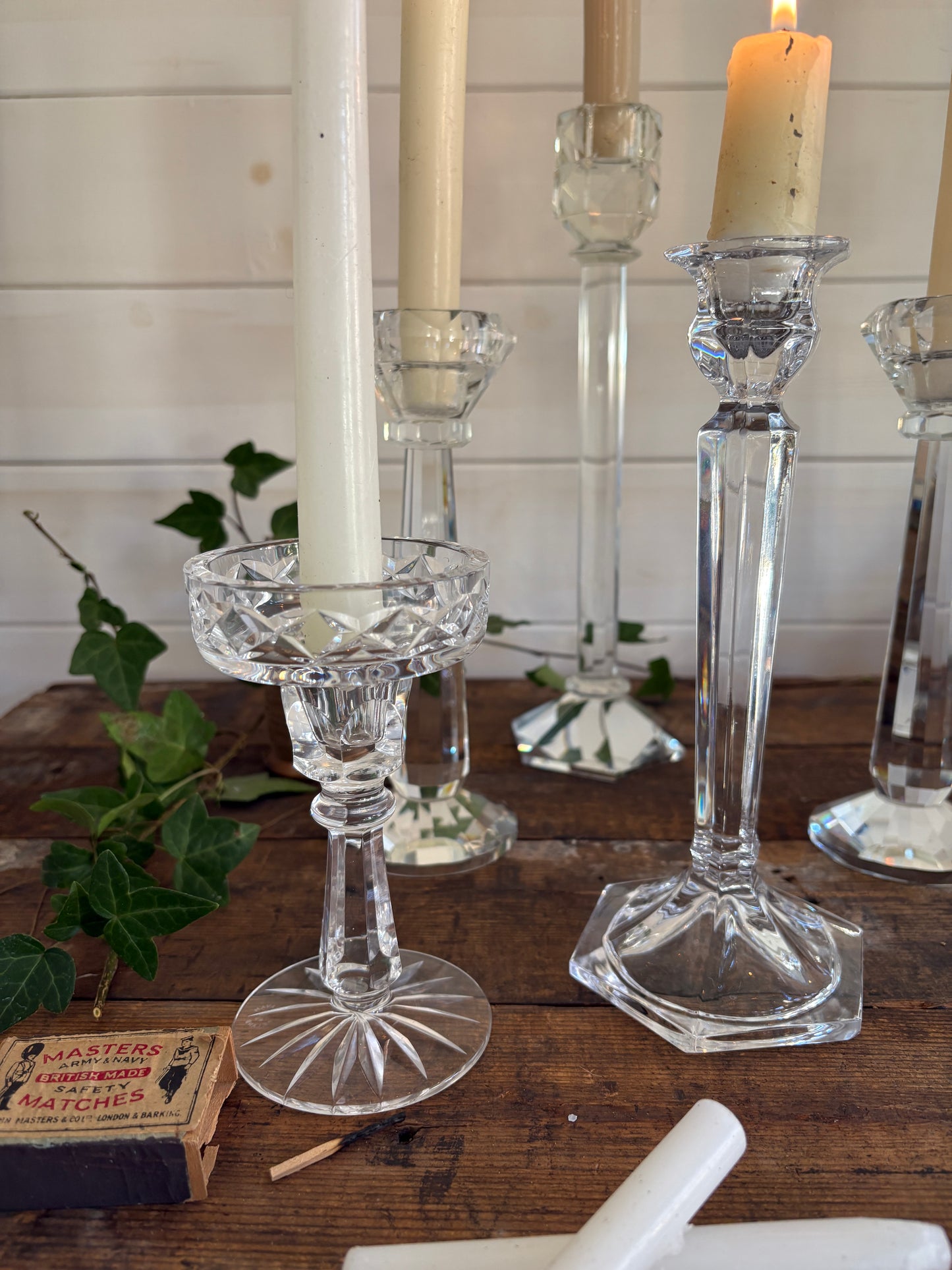 Vintage Clear Glass Candlesticks – Mixed Pairs