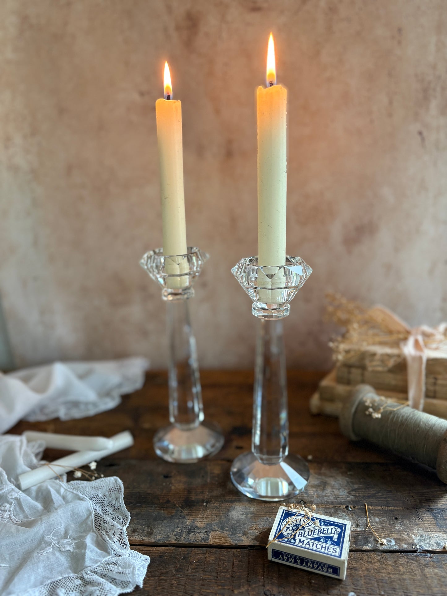 Vintage Clear Glass Candlesticks – Mixed Pairs