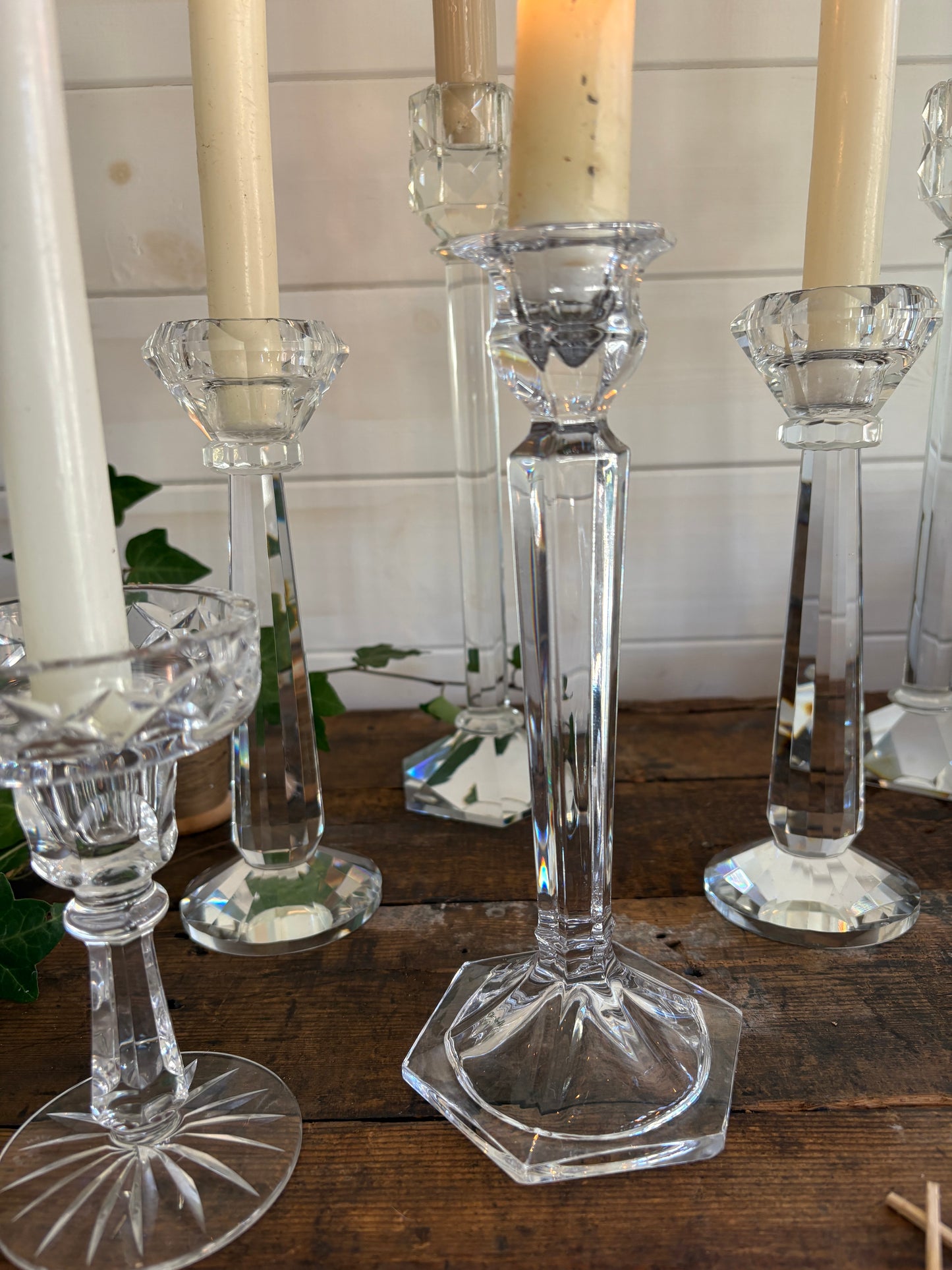 Vintage Clear Glass Candlesticks – Mixed Pairs