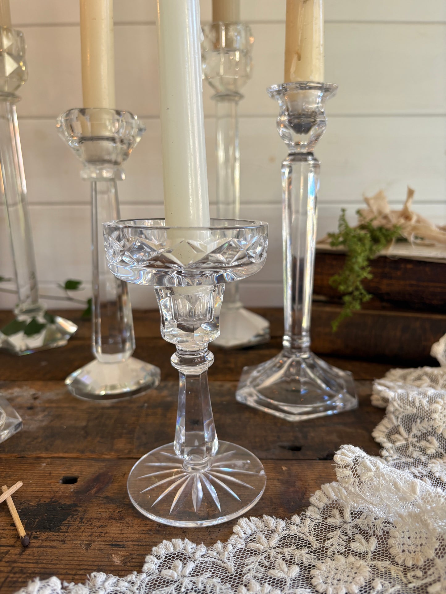 Vintage Clear Glass Candlesticks – Mixed Pairs