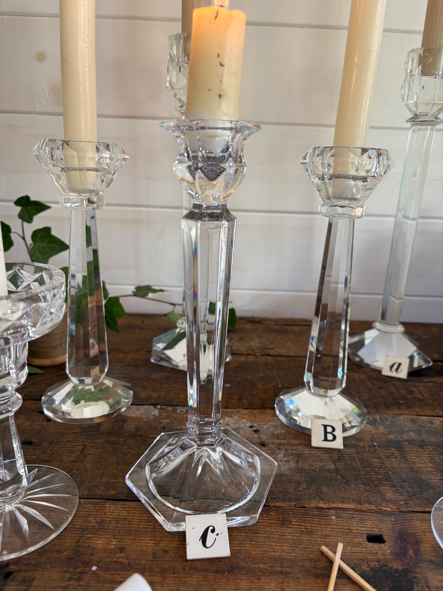 Vintage Clear Glass Candlesticks – Mixed Pairs