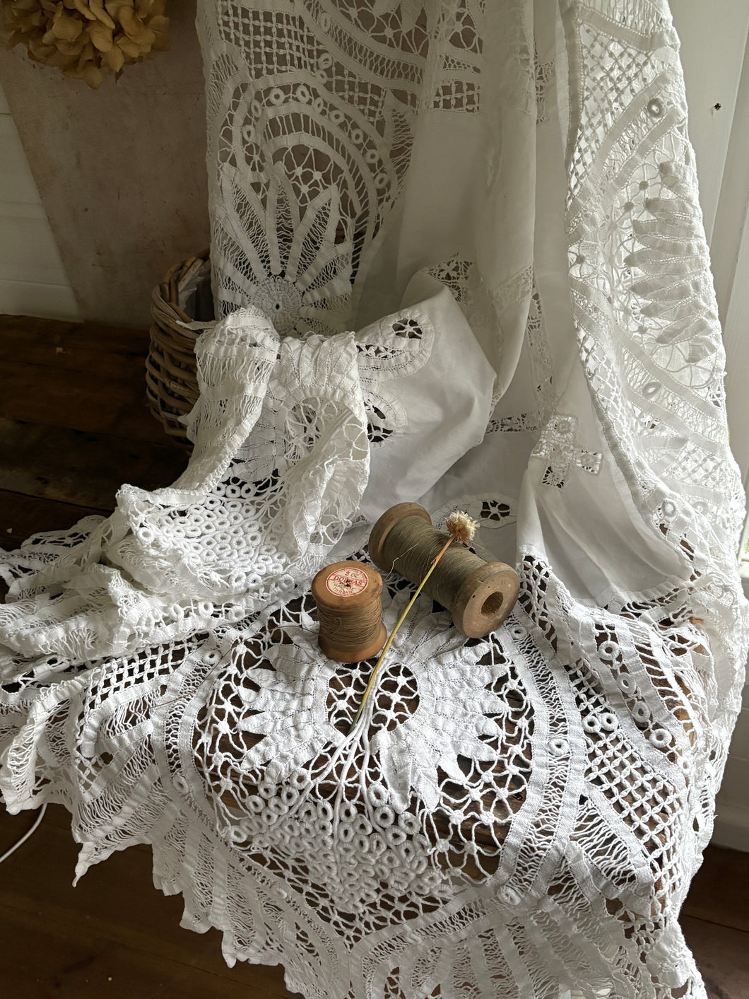 Vintage Linen Embroidered Tablecloth