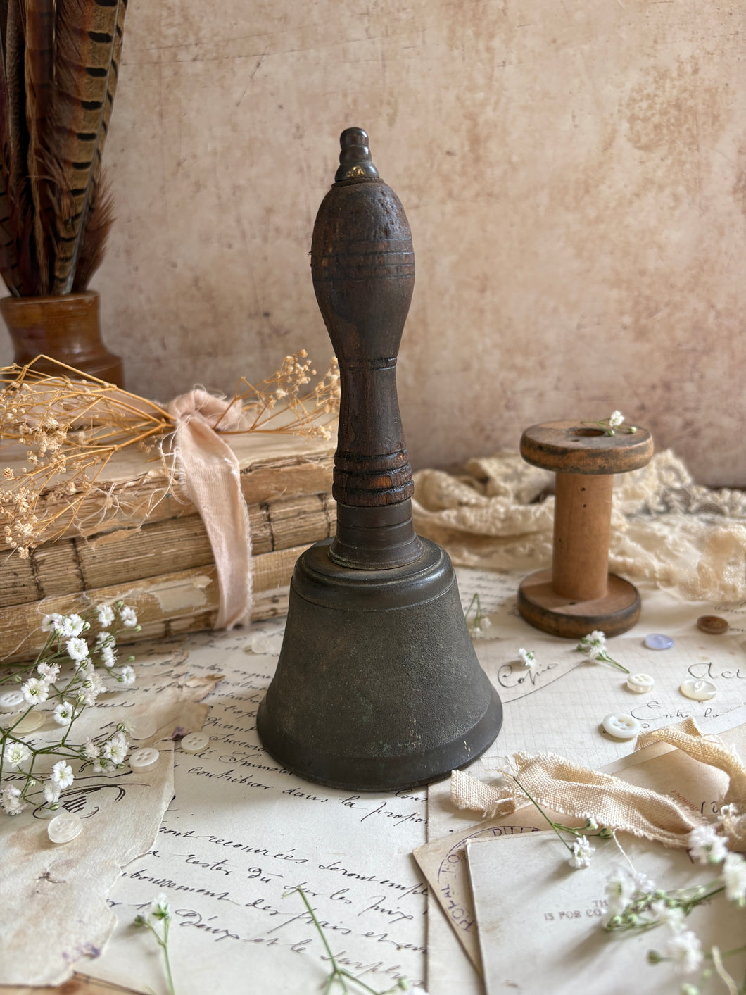 Vintage Hand Bell with Wooden Handle