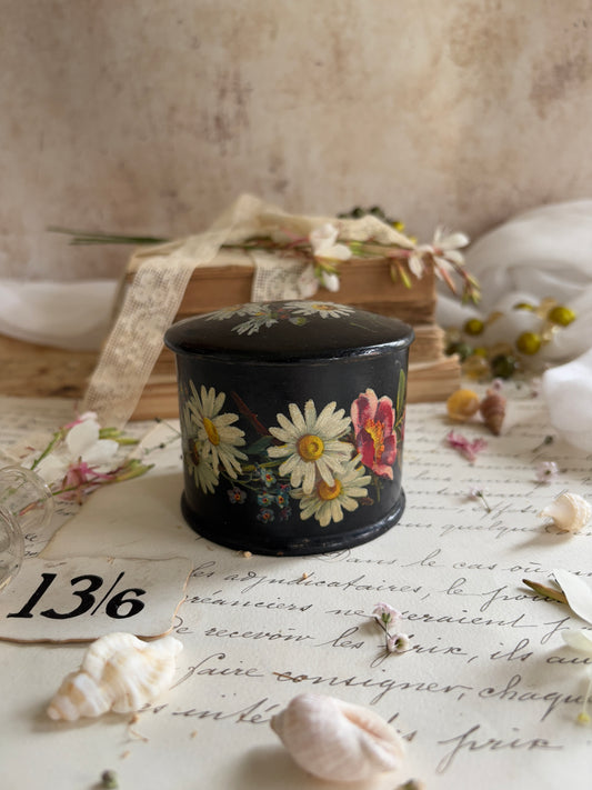 Vintage Black Papier-Mâché Round Pot with Lid