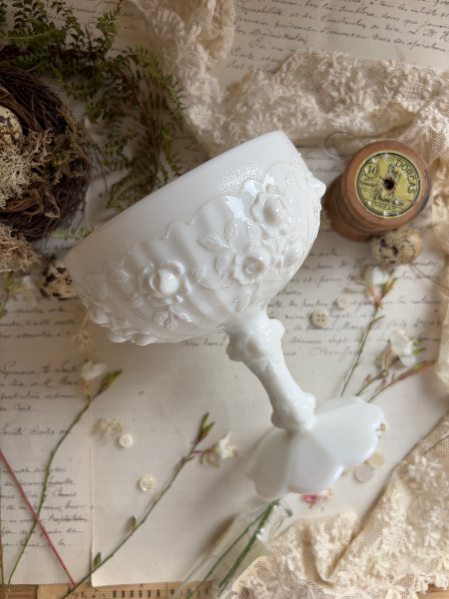 Vintage White Fenton Pedestal Dish
