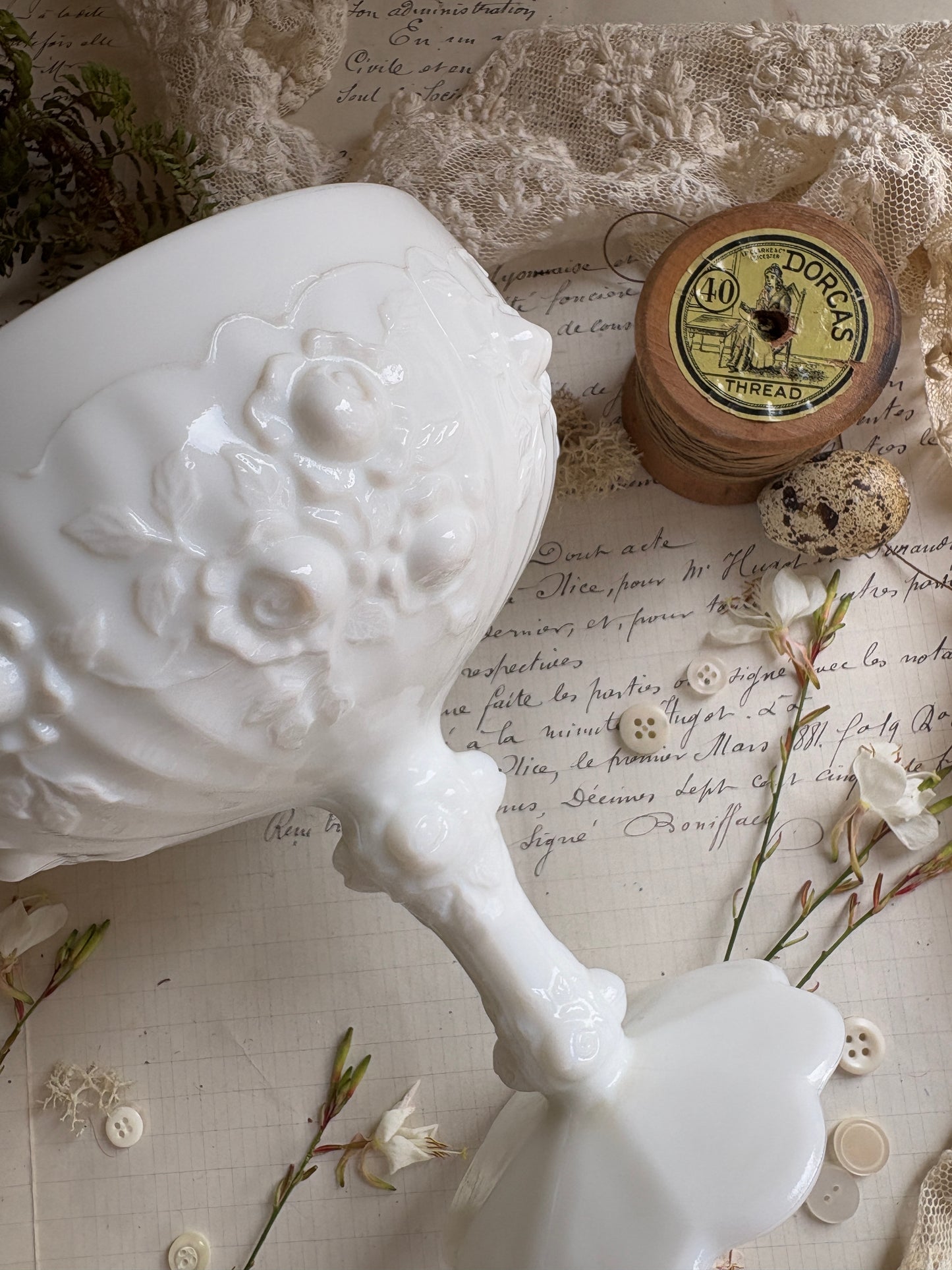 Vintage White Fenton Pedestal Dish