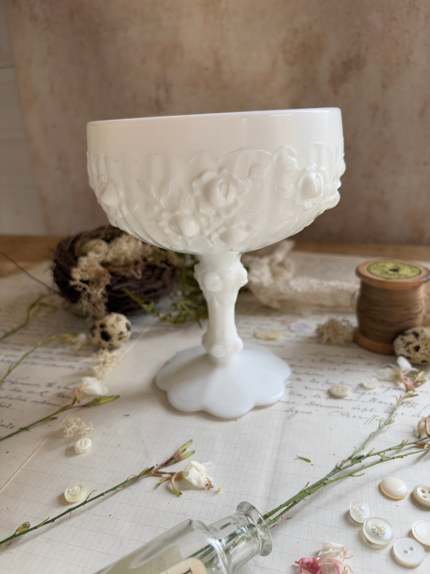 Vintage White Fenton Pedestal Dish