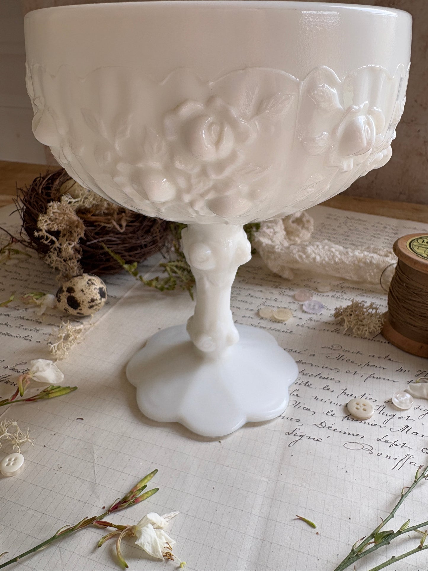 Vintage White Fenton Pedestal Dish