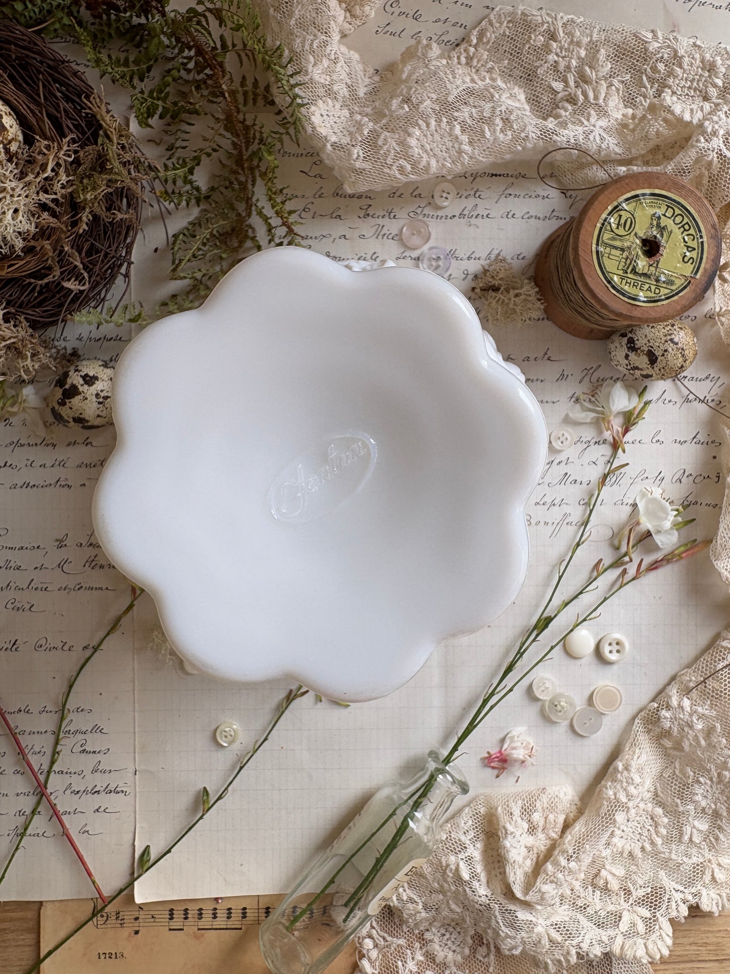 Vintage White Fenton Pedestal Dish