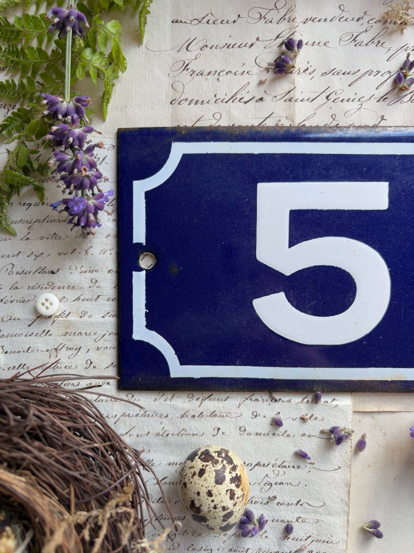 Vintage French Enamel Door Number 5