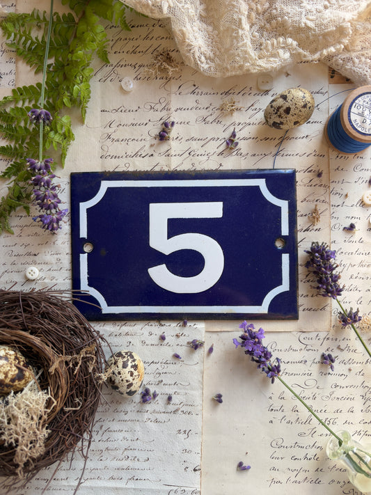 Vintage French Enamel Door Number 5