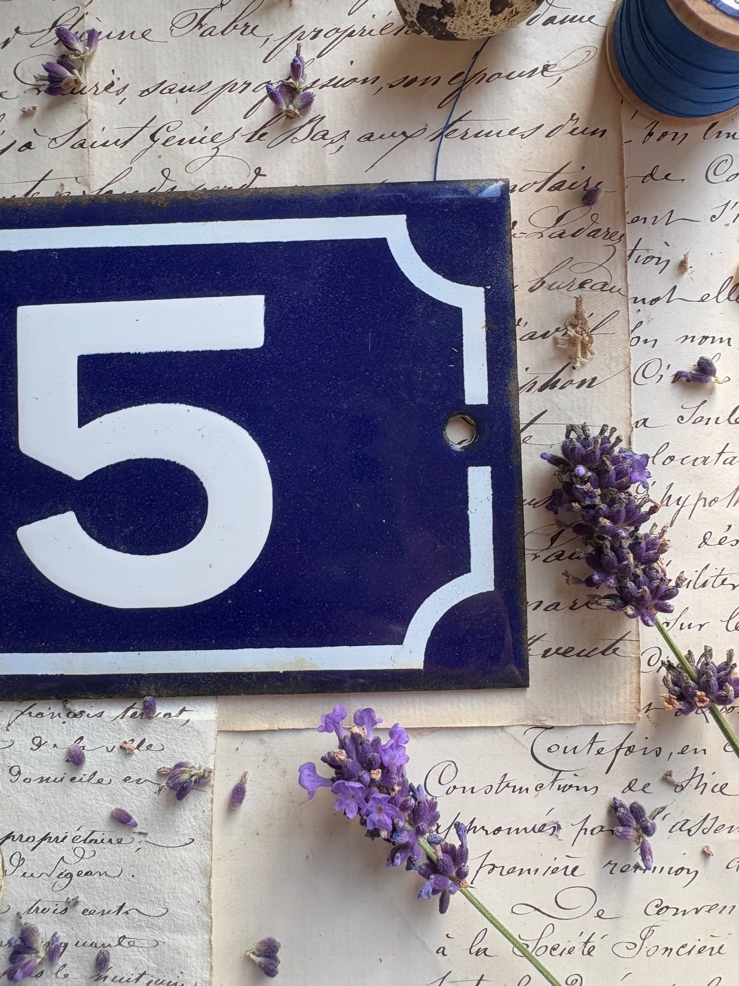 Vintage French Enamel Door Number 5