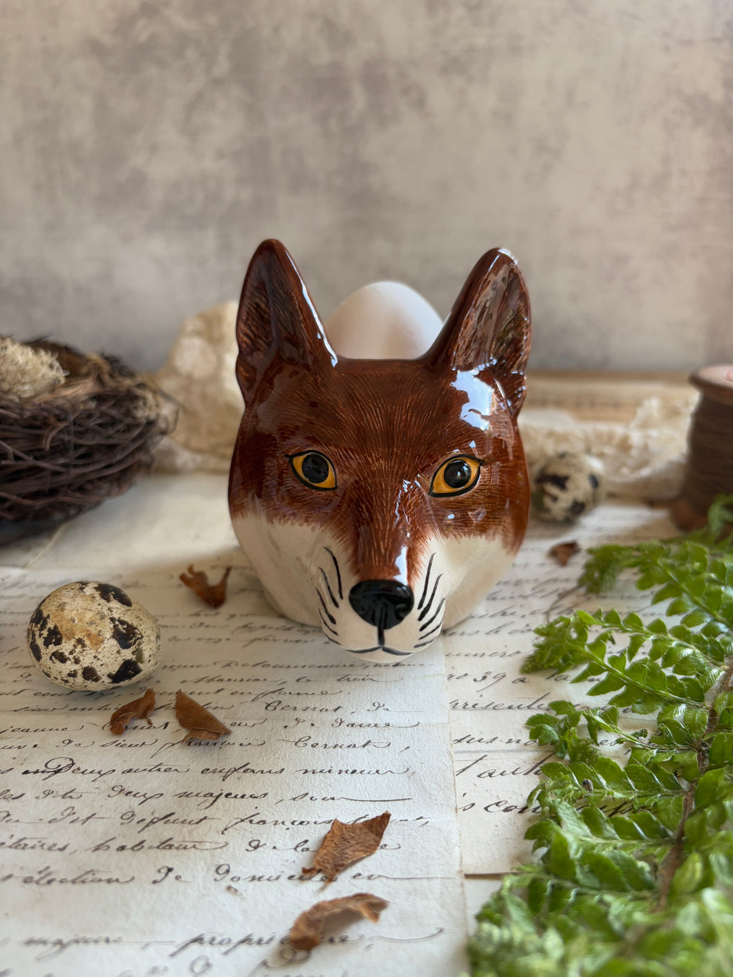 Vintage Quail Fox Head Egg Cup