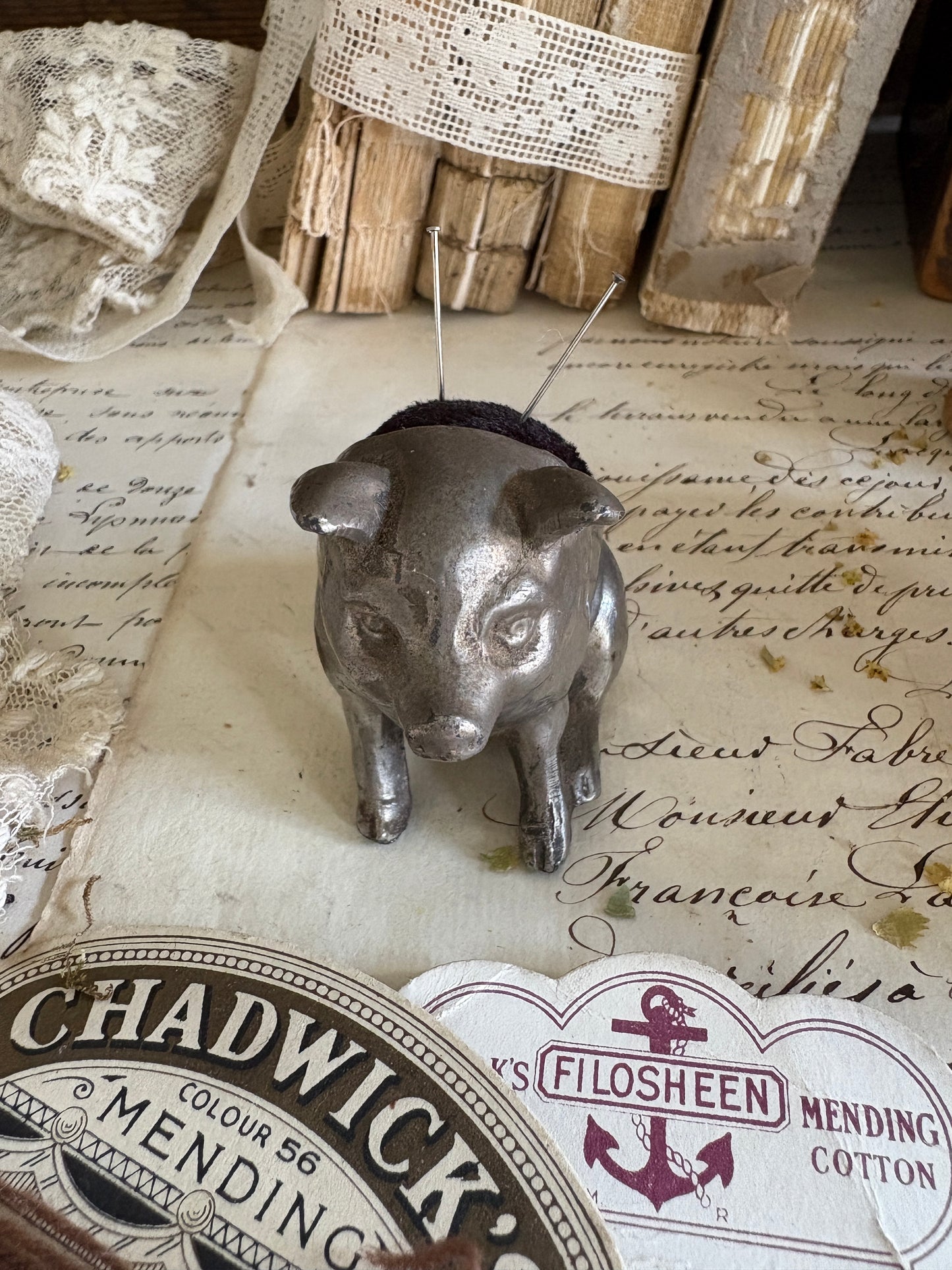 Vintage Spelter Pin Cushions