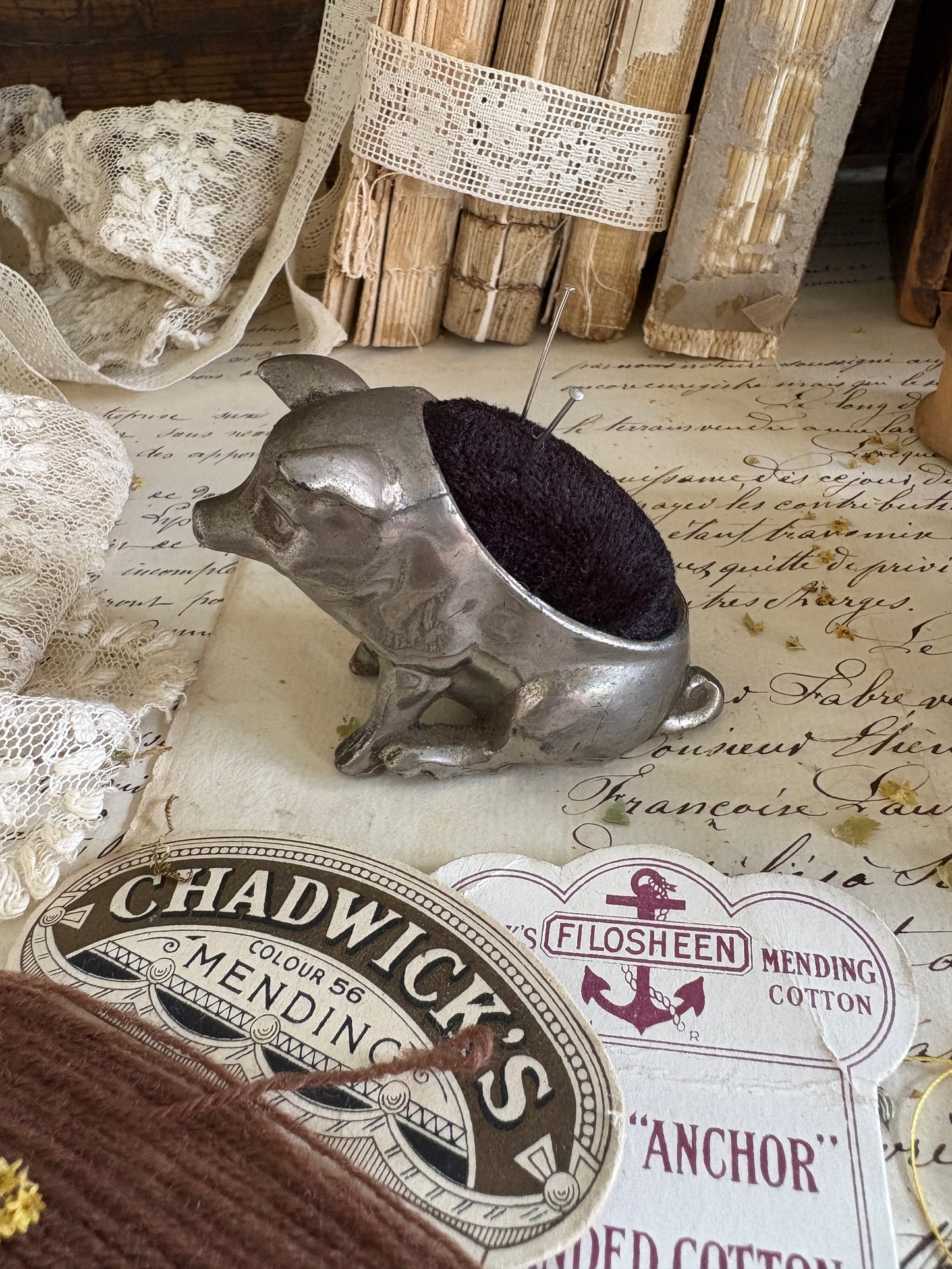 Vintage Spelter Pin Cushions