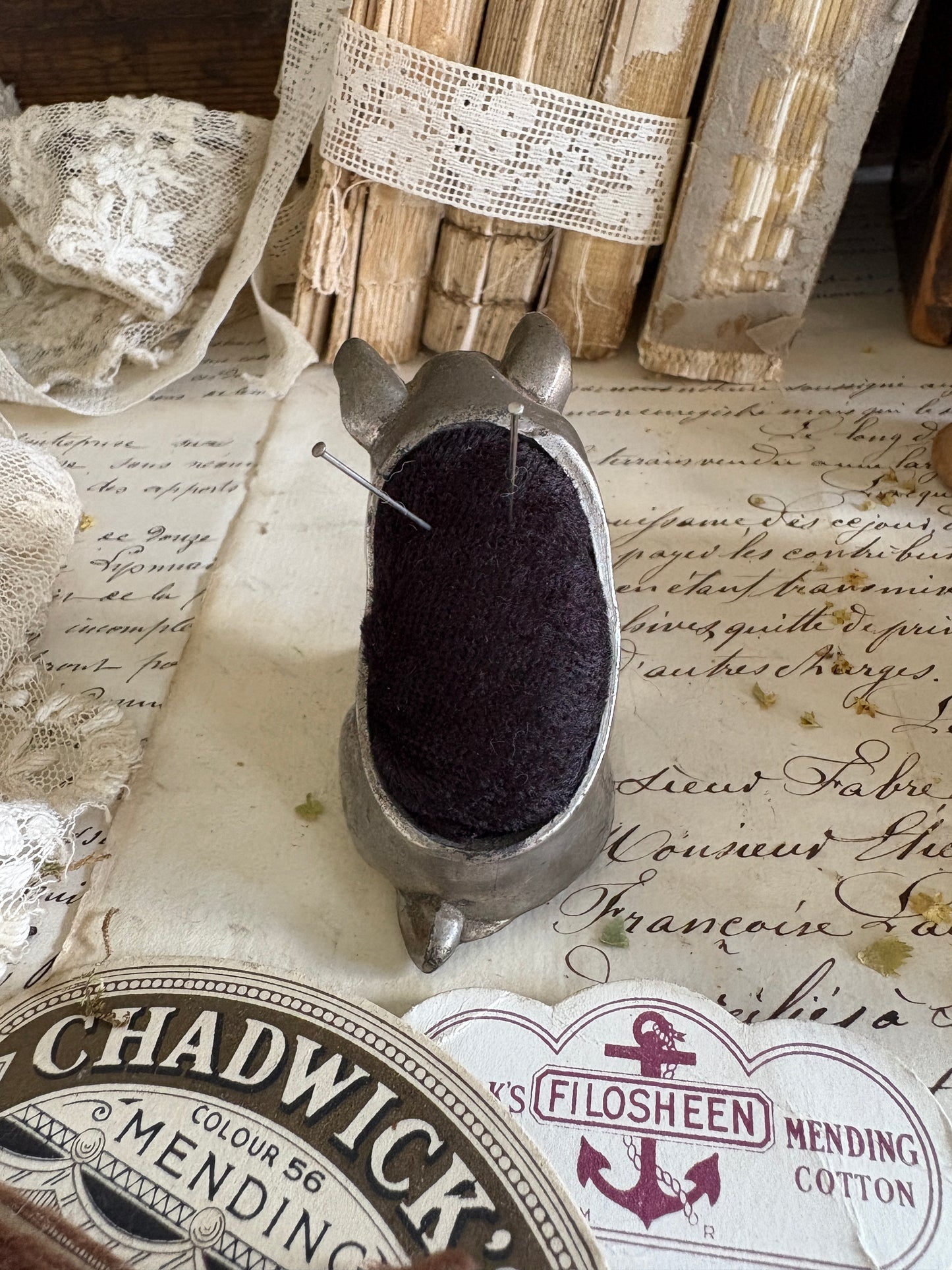Vintage Spelter Pin Cushions