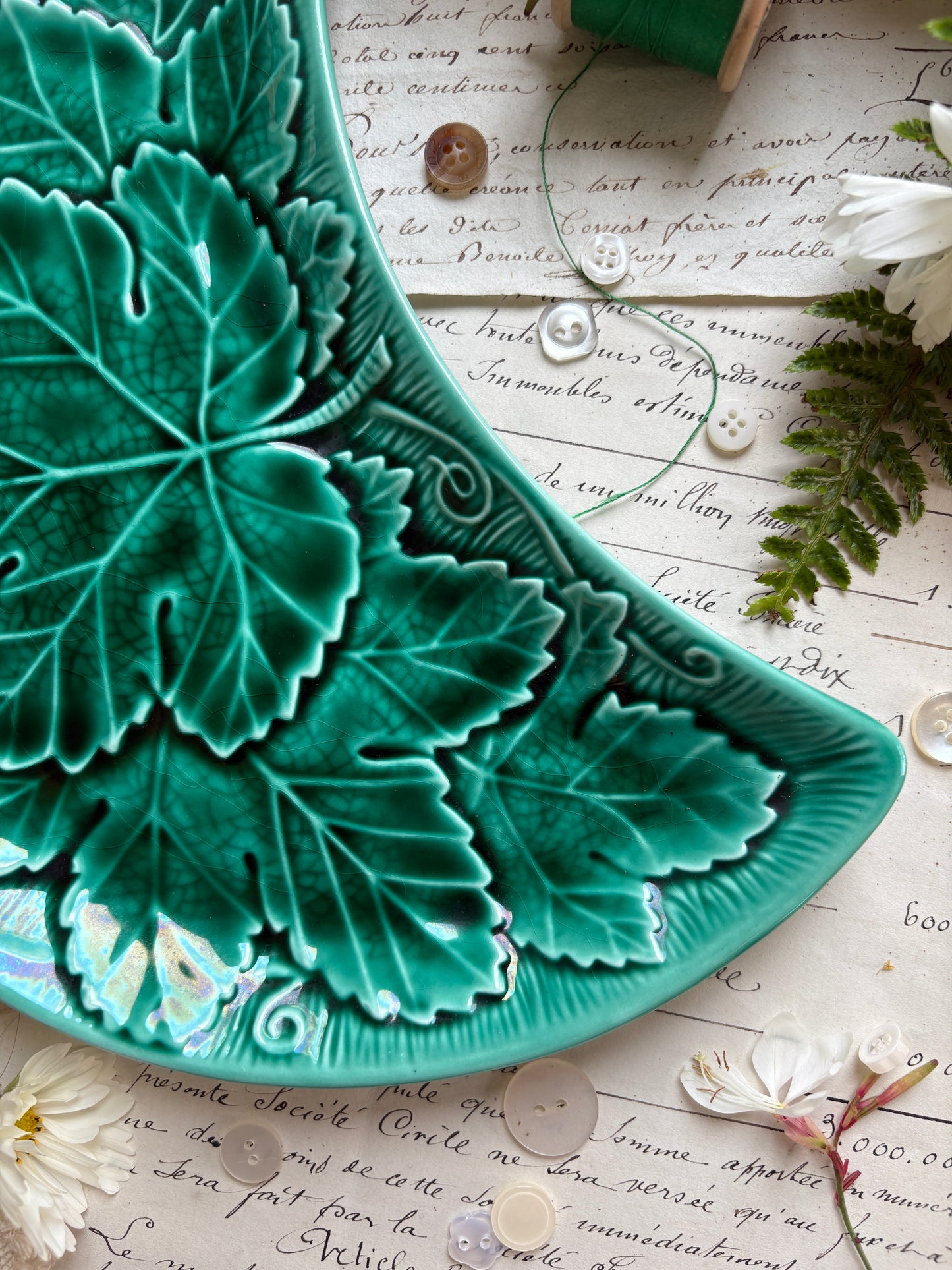 Green Crescent Majolica Dish