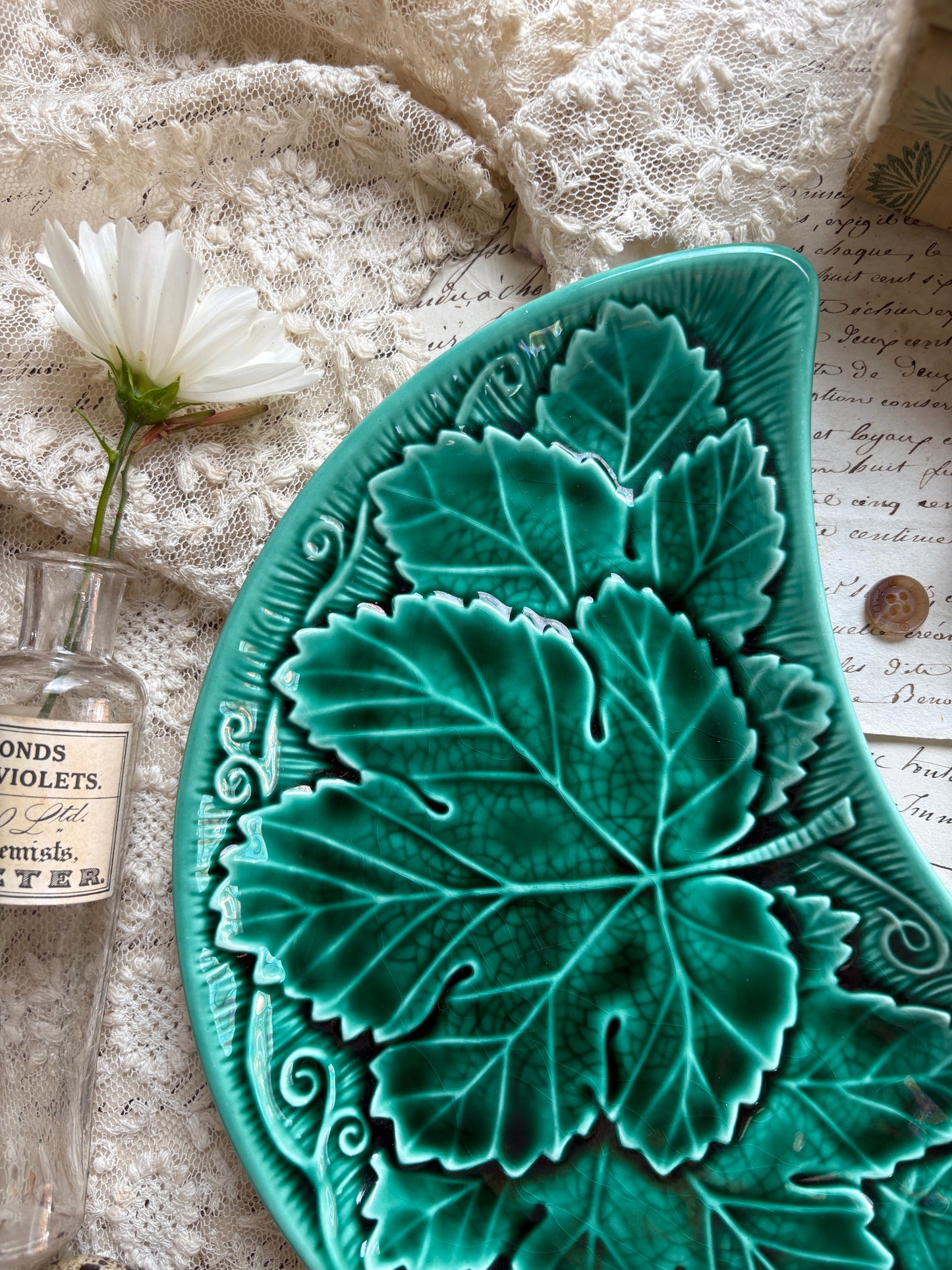 Green Crescent Majolica Dish