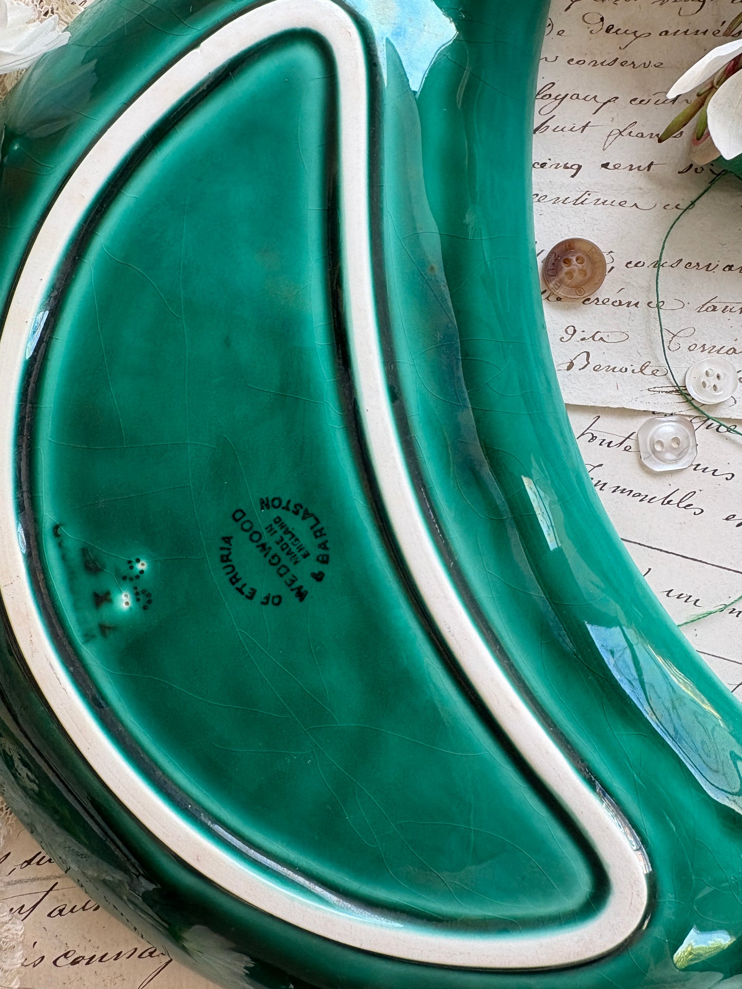 Green Crescent Majolica Dish
