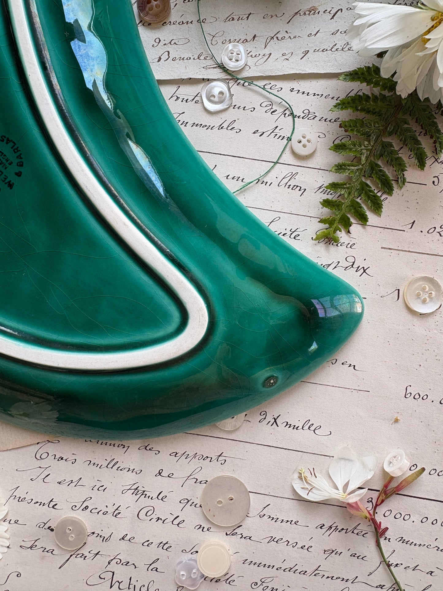 Green Crescent Majolica Dish