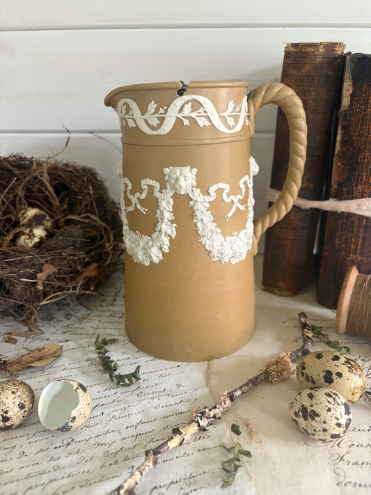 Antique James Dudson Lion & Garland Brown Jasperware Jug