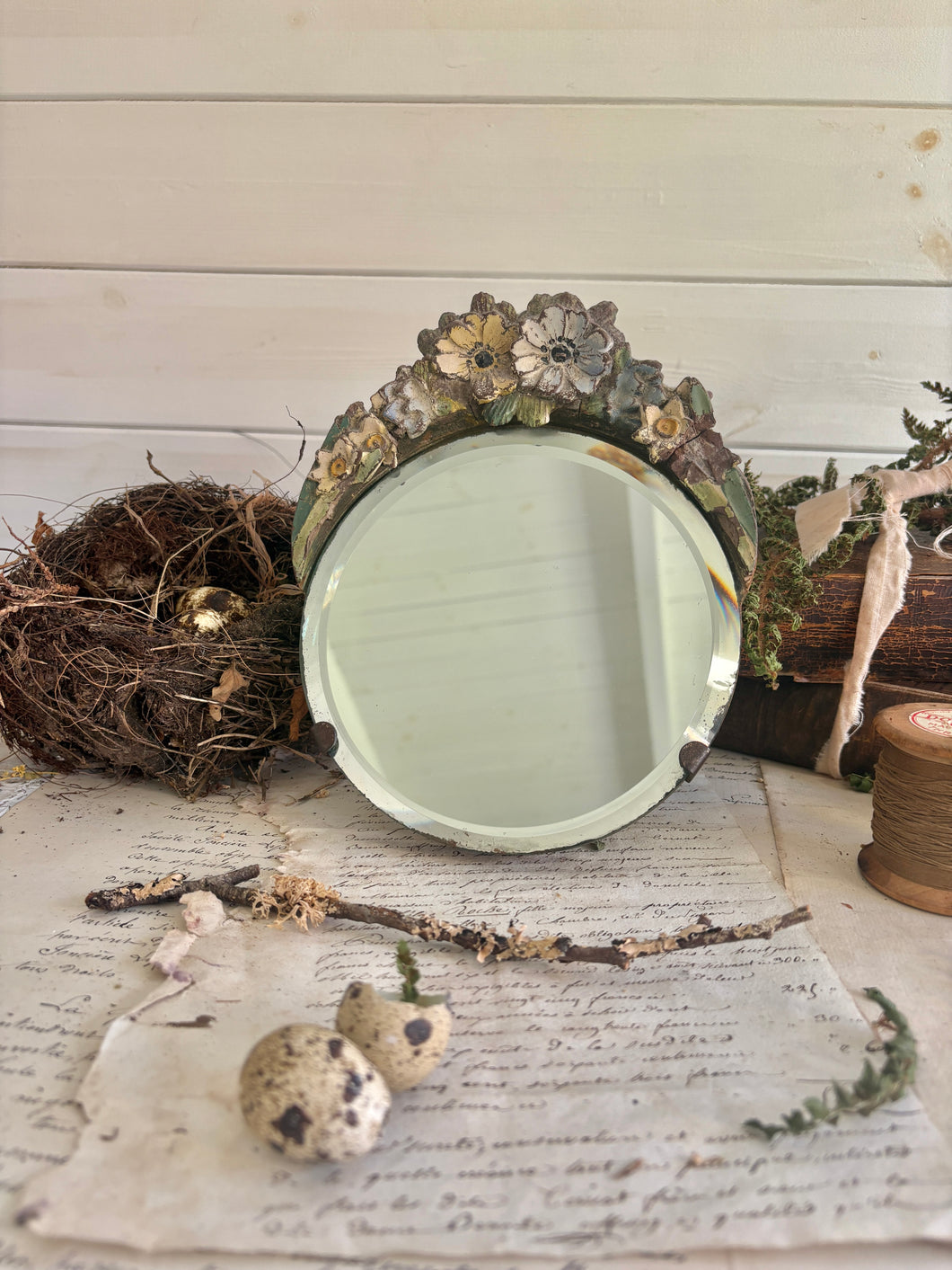 Vintage Round Barbola Mirror