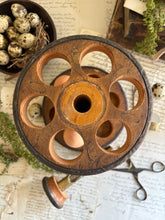 Load image into Gallery viewer, Antique Bobbin Spool Egg Holder with Egg Timer
