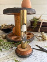 Load image into Gallery viewer, Antique Bobbin Spool Egg Holder with Egg Timer
