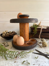 Load image into Gallery viewer, Antique Bobbin Spool Egg Holder with Egg Timer

