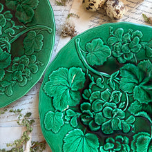 Load image into Gallery viewer, Antique Majolica Green Leaf &amp; Geranium Plates
