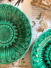 Load image into Gallery viewer, Antique Majolica Green Sunflower Plates
