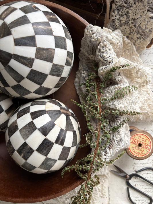 Set of Three Decorative Black & White Check Balls
