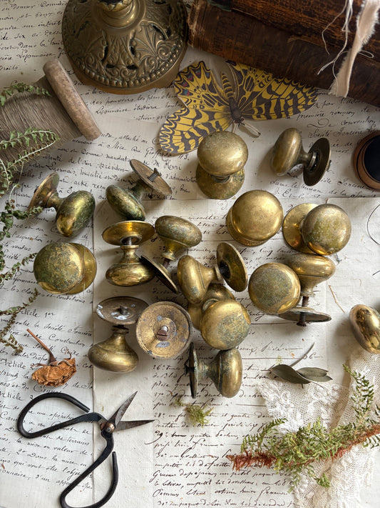 Vintage Brass Drawer Knobs with Round Back Plates
