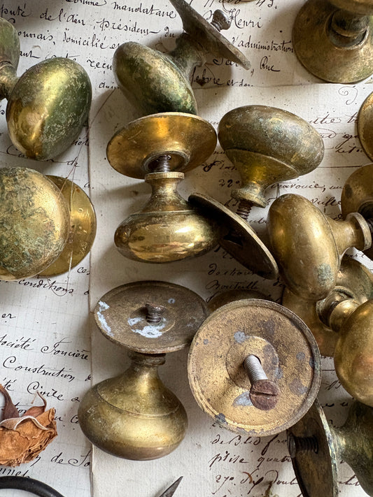 Vintage Brass Drawer Knobs with Round Back Plates