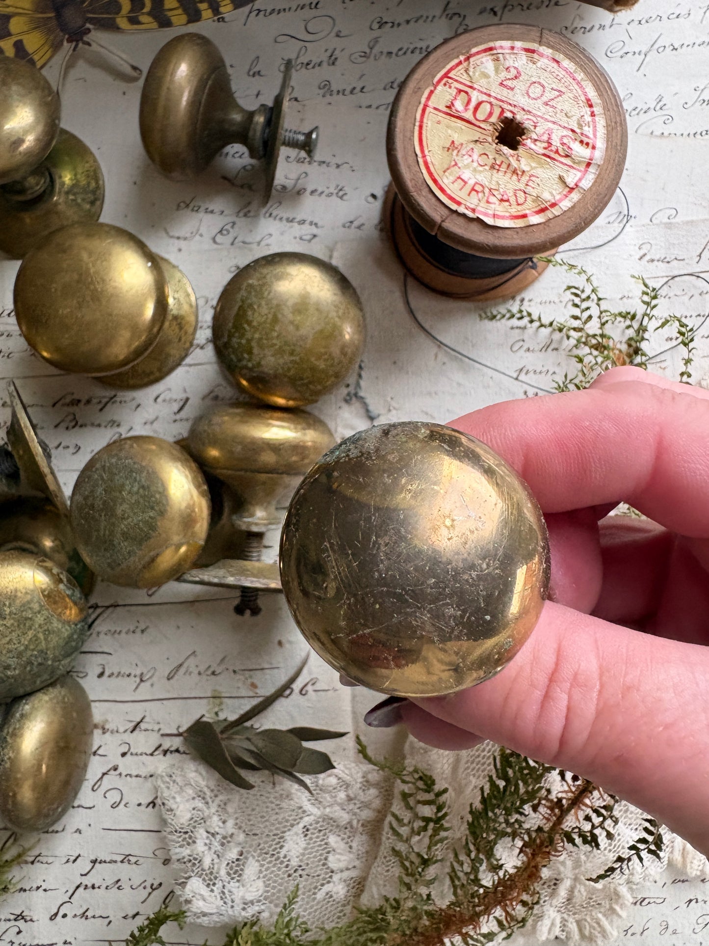 Vintage Brass Drawer Knobs with Round Back Plates