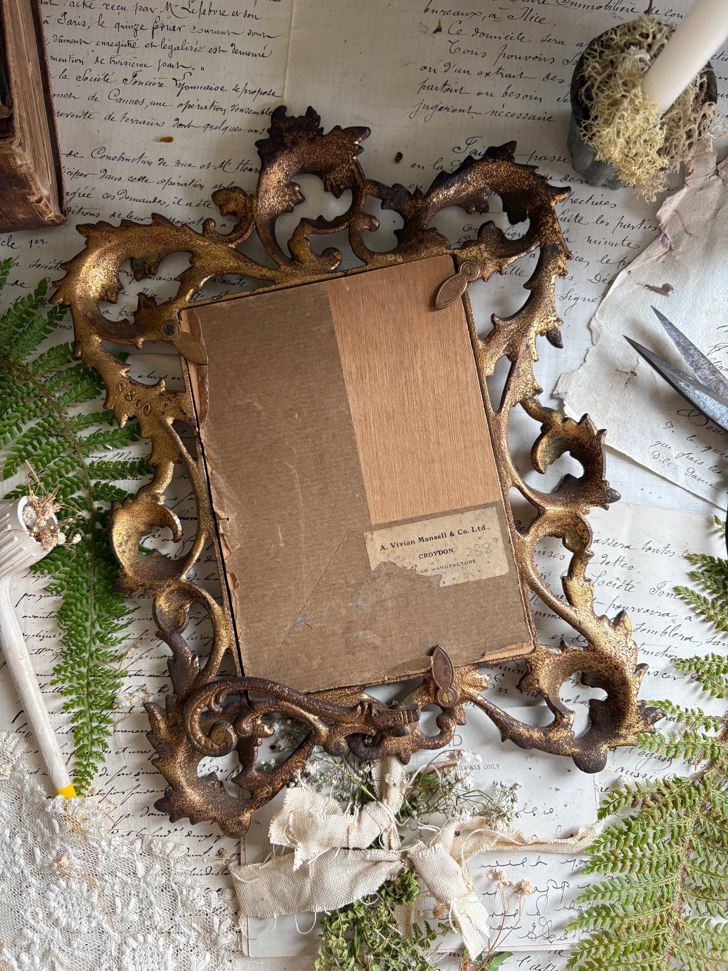 Antique Solid Cast Brass Photo Frame