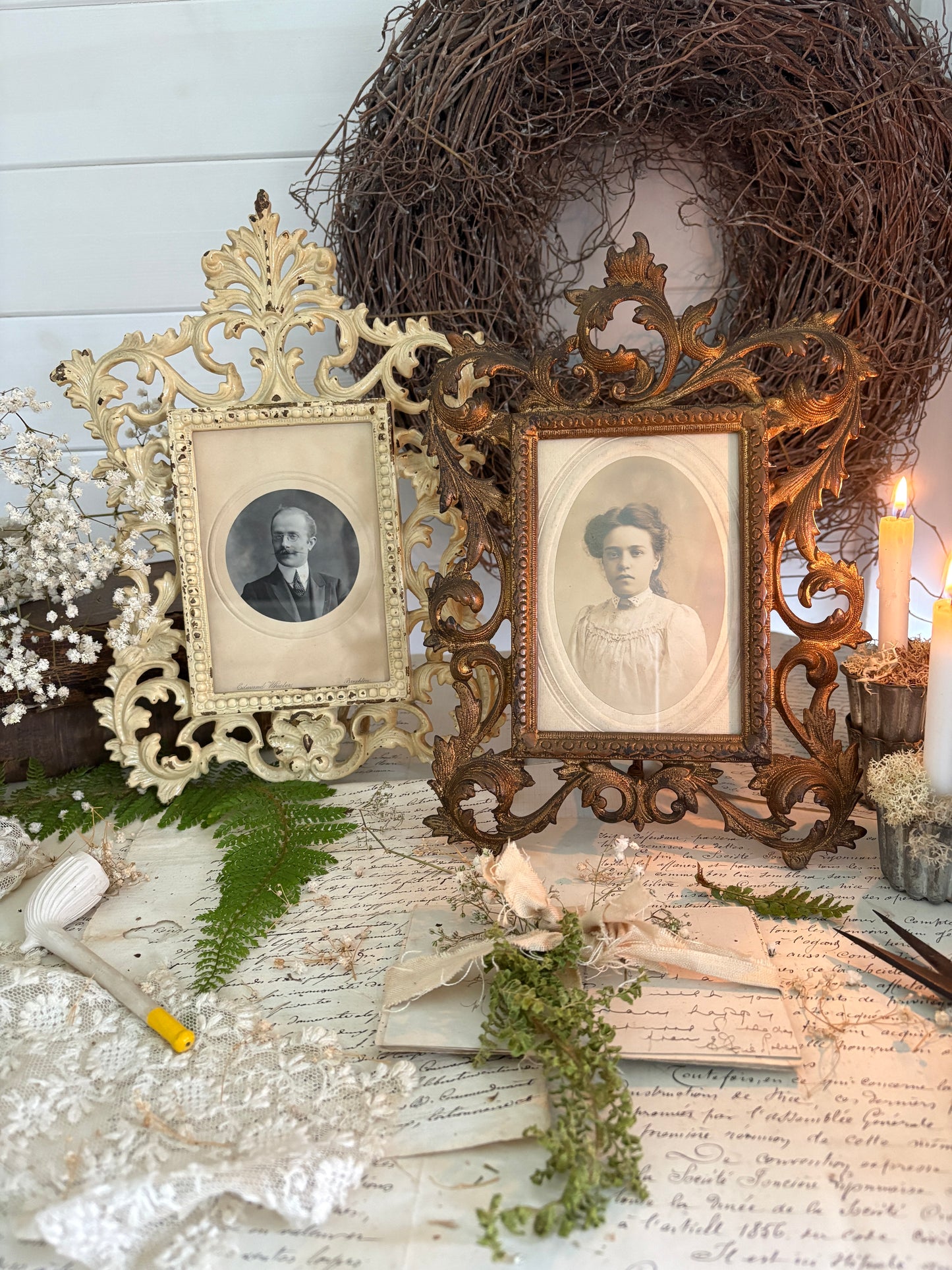 Antique Solid Cast Brass Photo Frame