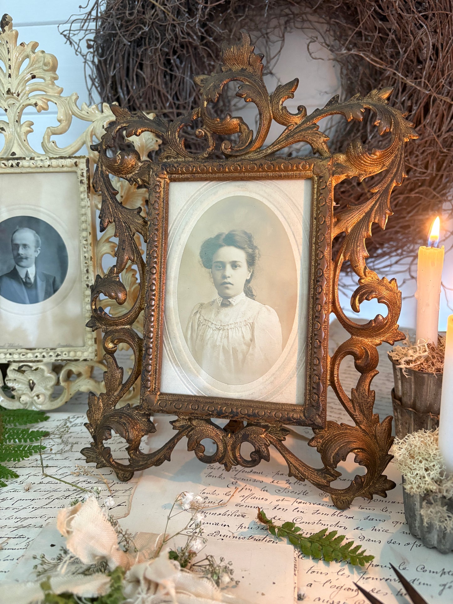 Antique Solid Cast Brass Photo Frame
