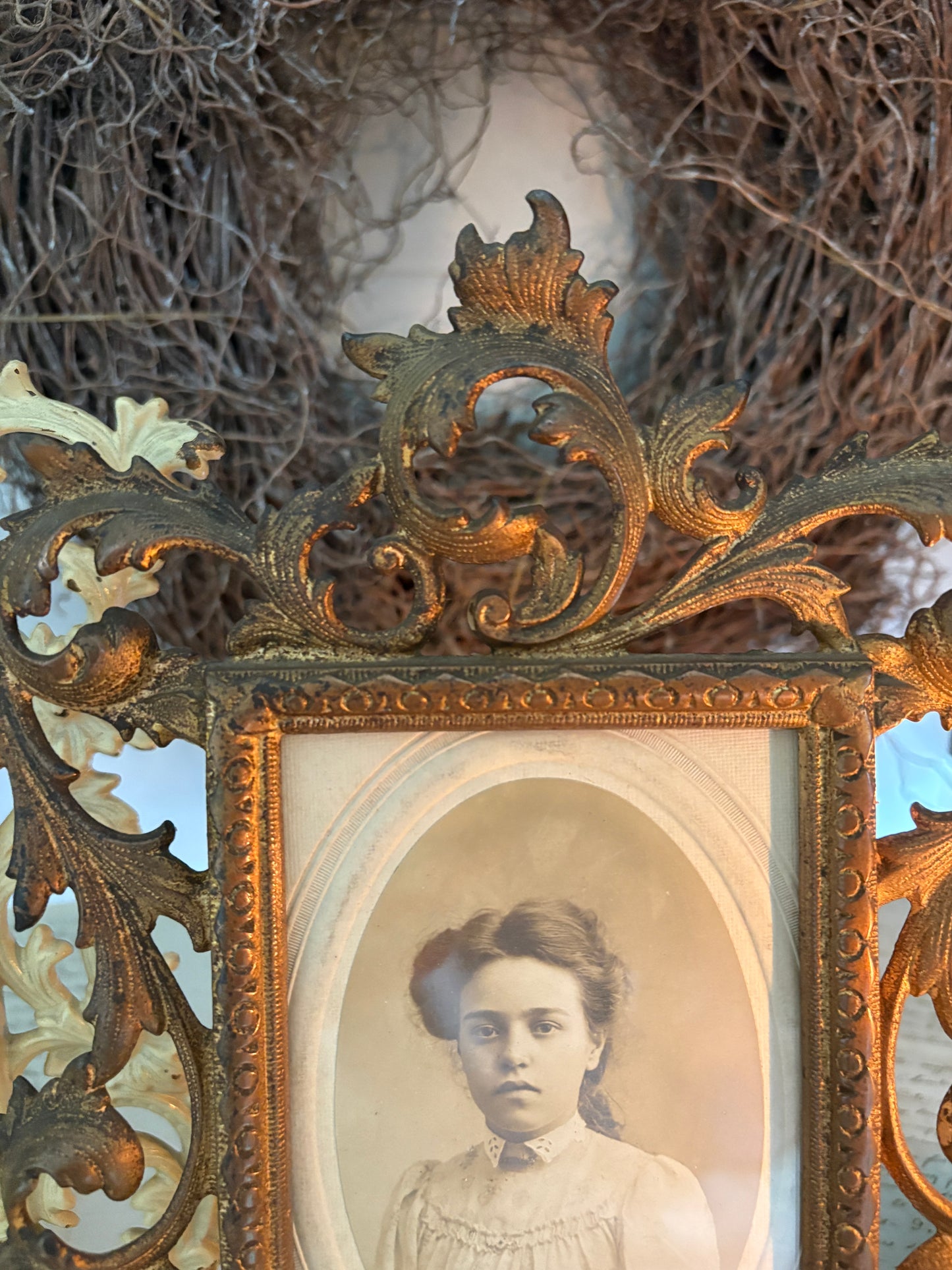 Antique Solid Cast Brass Photo Frame