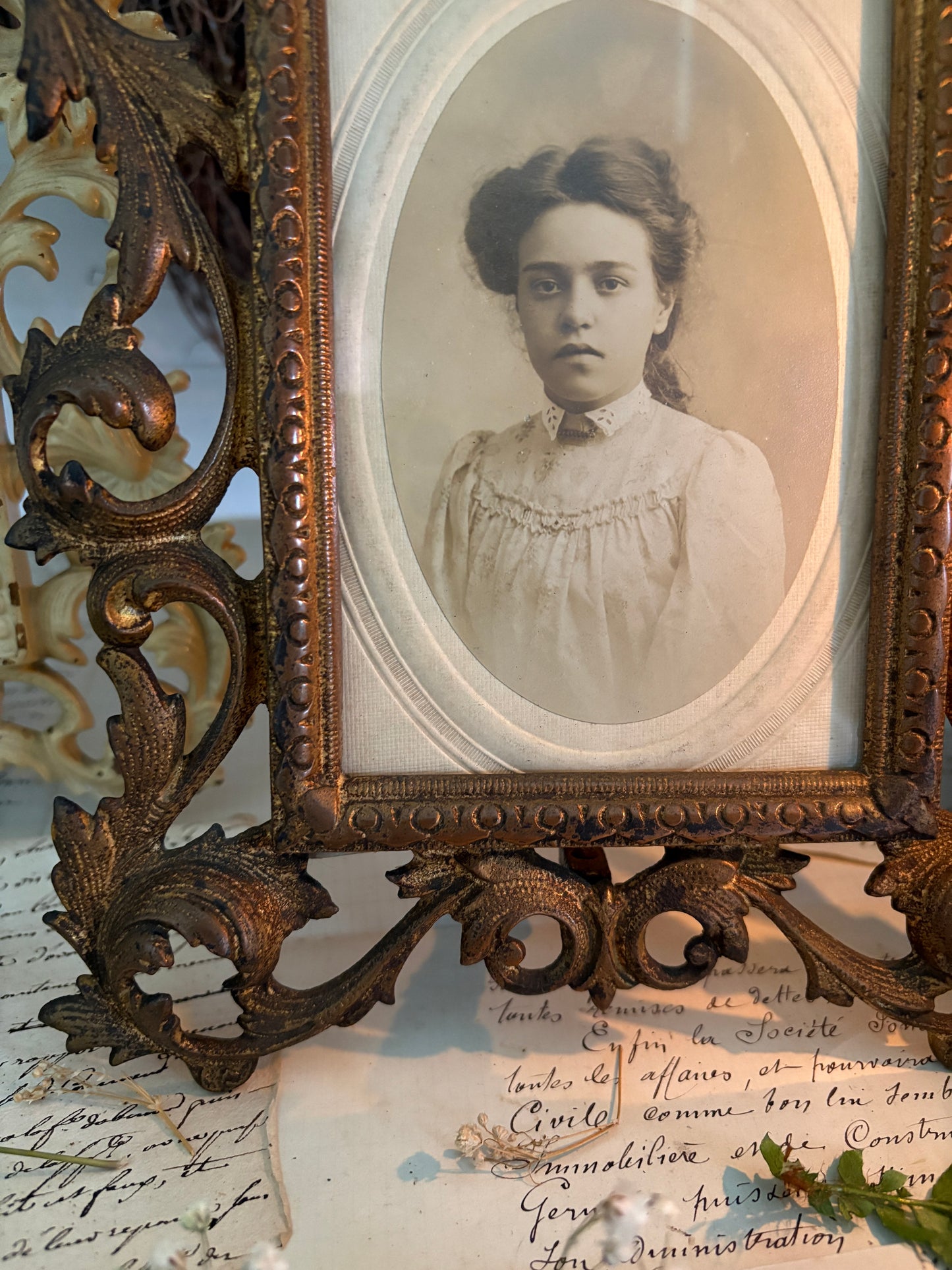 Antique Solid Cast Brass Photo Frame