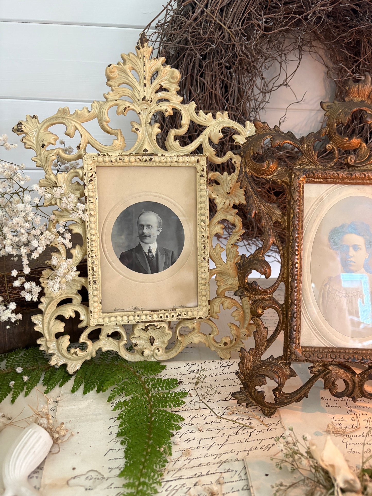 Antique Solid Cast Brass Photo Frame