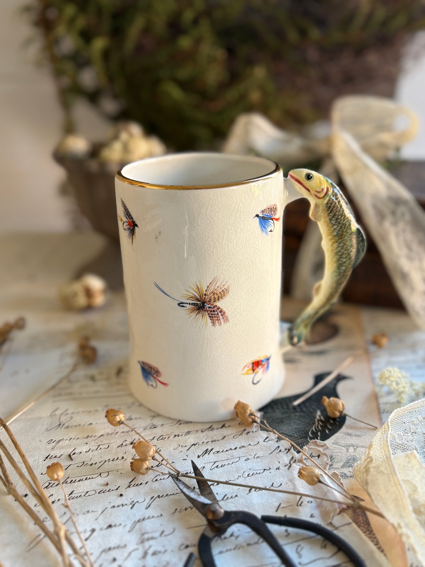 Staffordshire Vintage Ceramic Fly Fishing Tankard