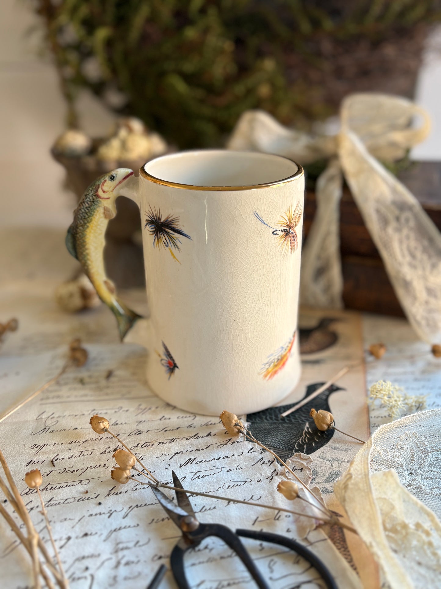 Staffordshire Vintage Ceramic Fly Fishing Tankard