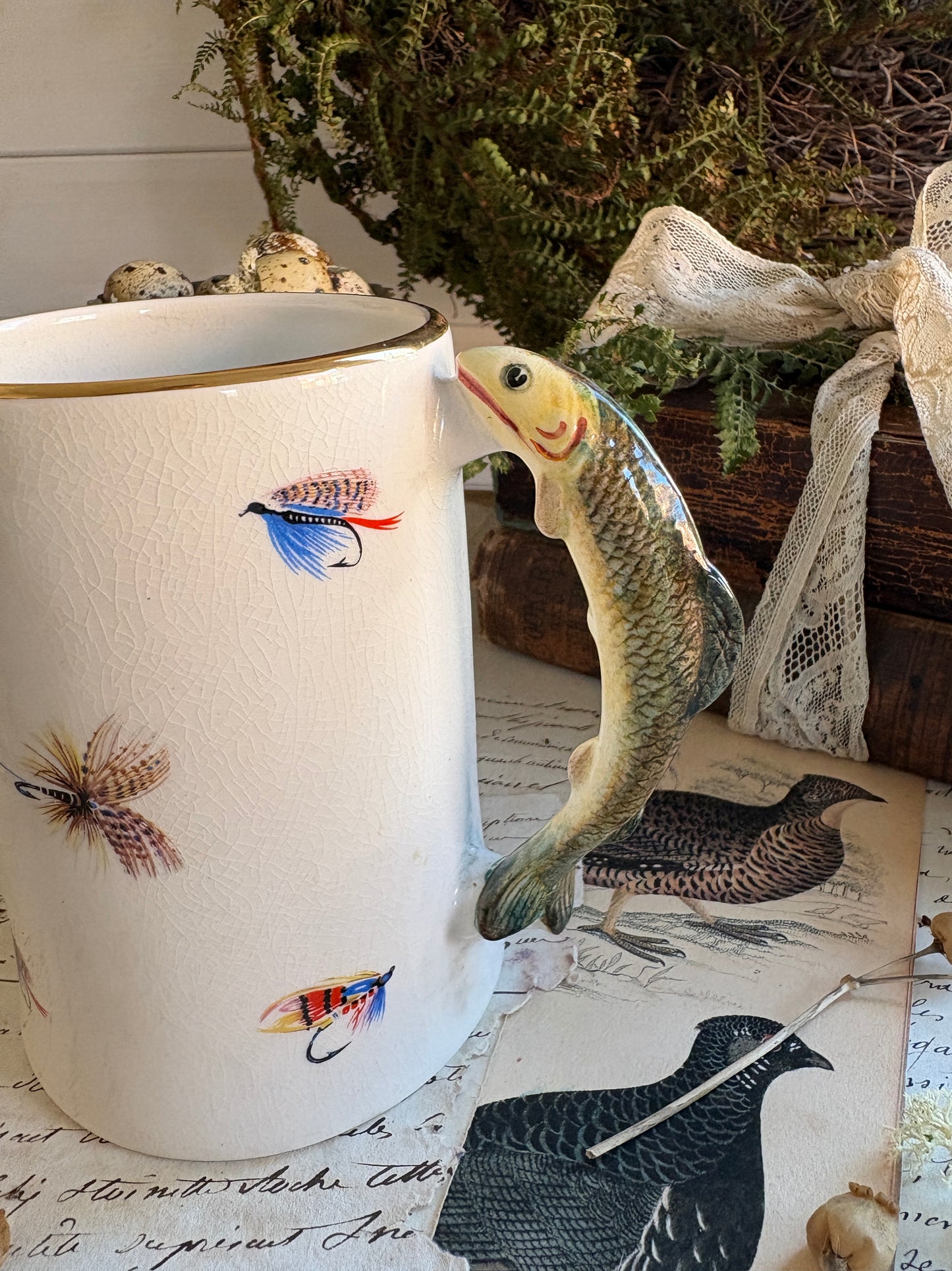 Staffordshire Vintage Ceramic Fly Fishing Tankard