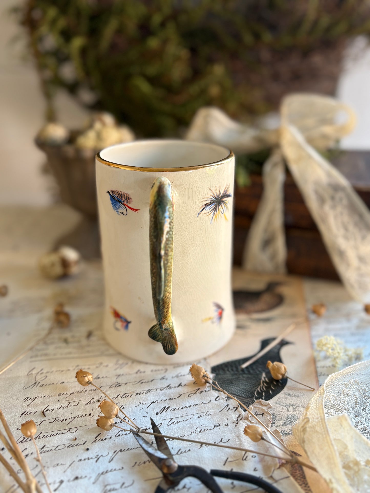 Staffordshire Vintage Ceramic Fly Fishing Tankard