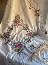 Load image into Gallery viewer, Vintage Square Embroidered Tablecloth with Six Matching Napkins
