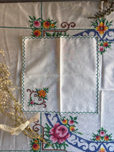 Load image into Gallery viewer, Vintage Square Embroidered Tablecloth with Six Matching Napkins
