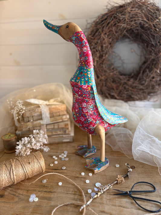Hand-Carved Wooden Duck Floral Decoupage Design