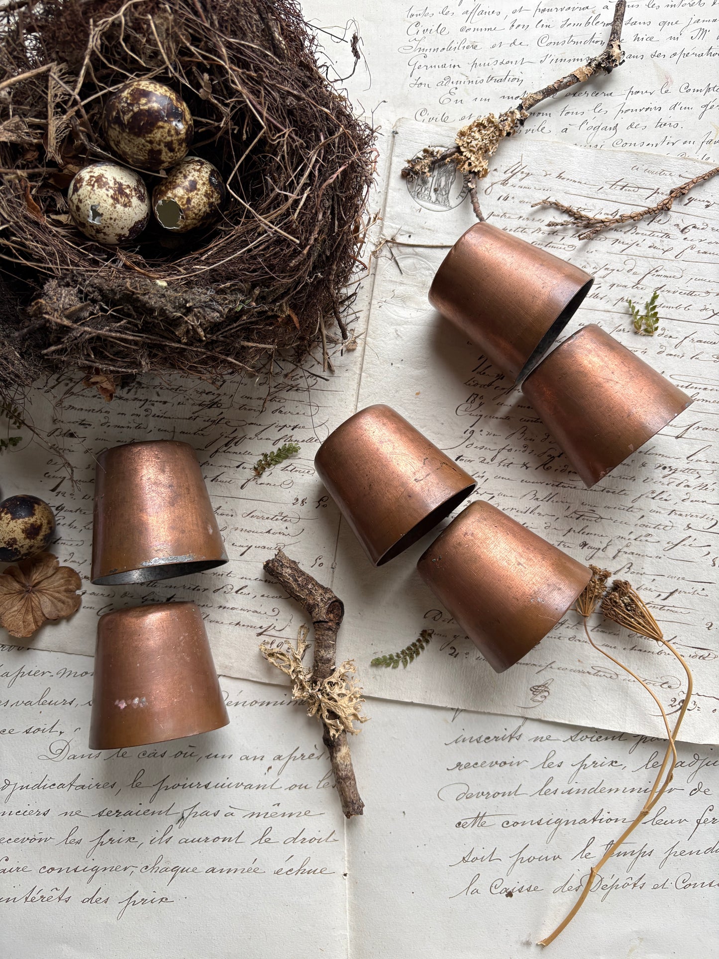 Set of Six Antique Copper Water Cups
